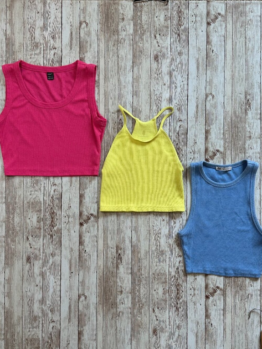 3 For 1 Tank Top Bundle Zara Free People Shein sz Small Pink Blue Yellow Crop